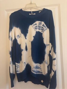 Scotch & Soda Blue and White Tie-Dye Crewneck Sweater